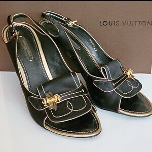 Louis Vuitton Bumblebee Slingback Open-Toe Heels